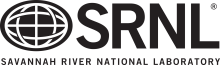 a horizontally stretched globe as the logo to the left of the acronym SRNL in all caps. Below the logo and acronym is written "Savannah River National Laboratory" in all caps.